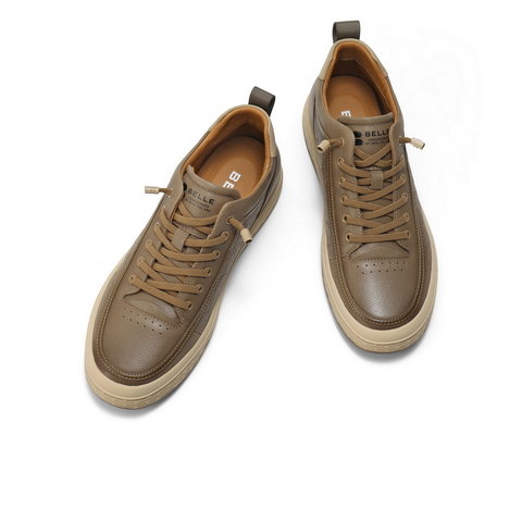 百丽时尚休闲高帮板鞋男鞋2025新款冬季牛皮革印花工装鞋A2188DM5