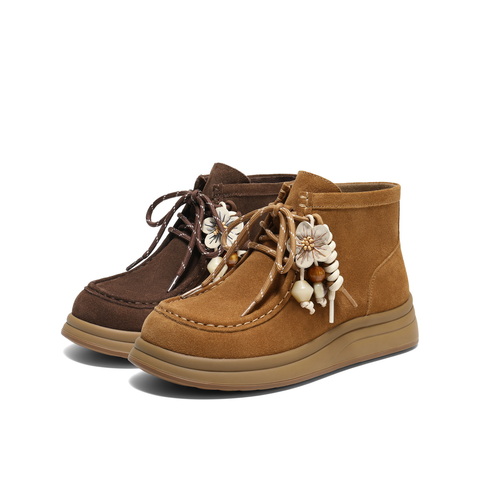 百丽时尚串珠挂饰时装靴女2025冬新商场同款真皮厚底短靴E8W1DDD5