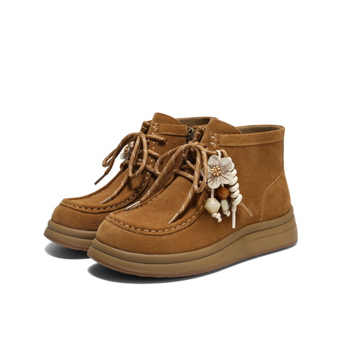 百丽时尚串珠挂饰时装靴女2025冬新商场同款真皮厚底短靴E8W1DDD5