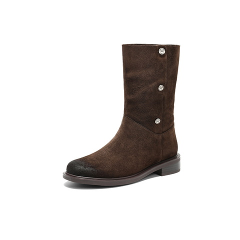 百丽复古两穿时装靴女2025冬新商场同款廓形显瘦西部靴3QF66DS5