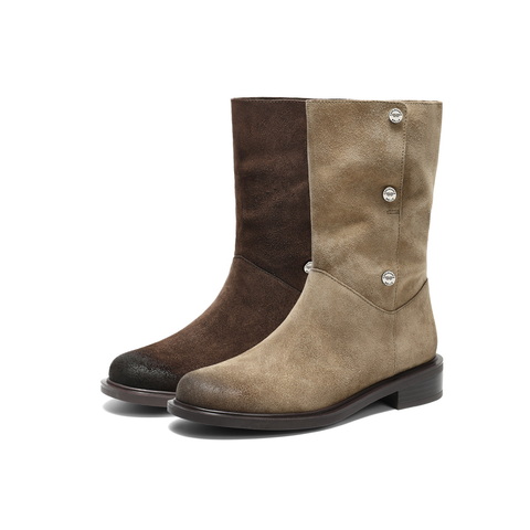 百丽复古两穿时装靴女2025冬新商场同款廓形显瘦西部靴3QF66DS5