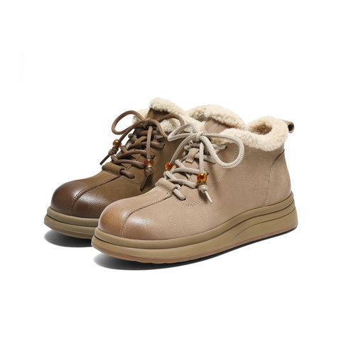 百丽复古可爱大头休闲靴女2025冬新商场同款真皮厚底短靴E5D2DDD5