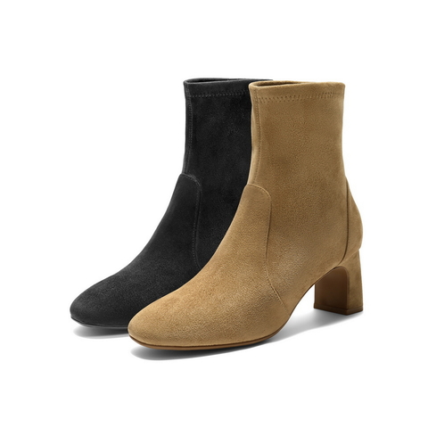 百丽复古气质时装靴女2025冬新商场同款优雅粗高跟短靴E5P1DDZ5