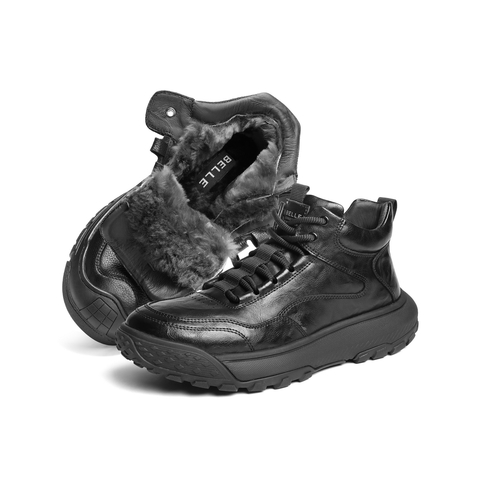 百丽高帮休闲运动鞋男2025新款冬季商场同款厚底保暖短靴8YC01DD5