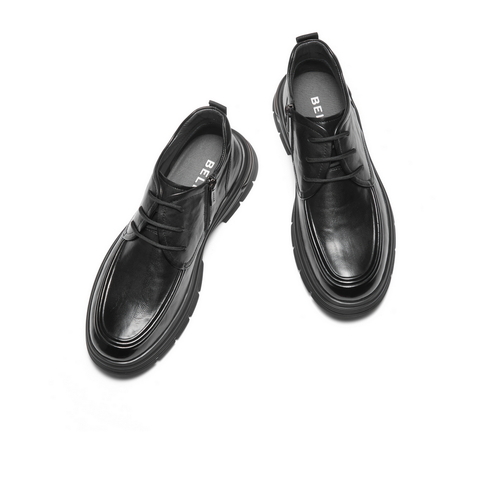 百丽高帮休闲皮鞋男2025新冬商场同款牛皮革厚底商务短靴8VY01DD5