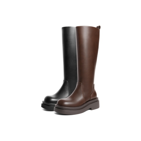 百丽简约质感弹力靴女2025冬新厚底增高弹力高筒靴B2916DG5