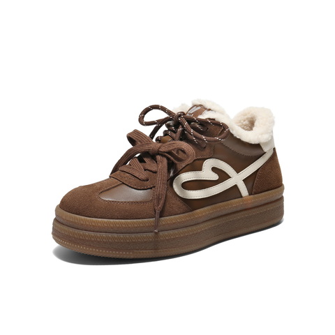 百丽复古撞色爱心高帮鞋女2025冬新厚底加绒保暖休闲板鞋B2936DM5