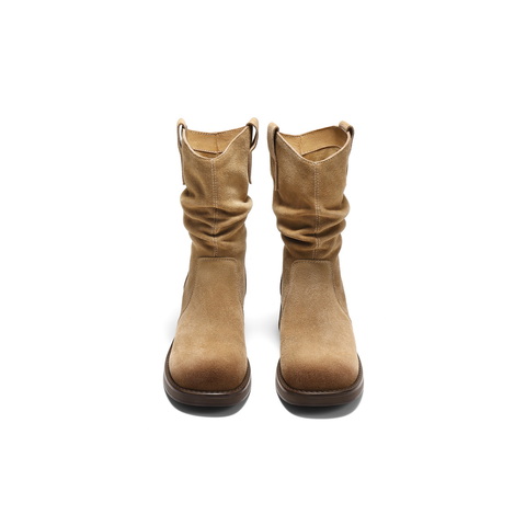 百丽复古时尚V口时装靴女2025冬新百搭显瘦堆堆西部靴B2913DZ5