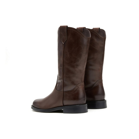 百丽复古做旧擦色时装靴女2025冬新商场同款真皮尖头筒靴3QFD1DS5