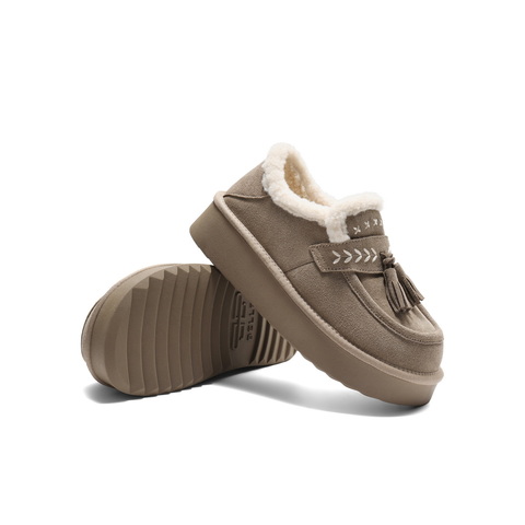 百丽民族风流苏毛毛鞋女2025冬新厚底增高加毛休闲鞋B2827DM5