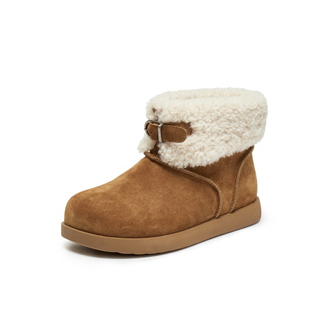 百丽绒绒靴筒雪地靴女2025冬新复古简约百搭保暖休闲短靴B2828DM5