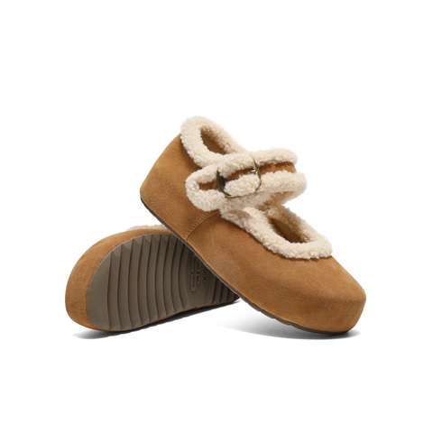 百丽复古毛边勃肯鞋女2025冬新厚底增高加毛玛丽珍鞋E1K1DDM5