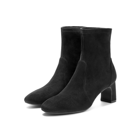 百丽复古气质时装靴女2025冬新商场同款优雅粗高跟短靴E5P1DDZ5