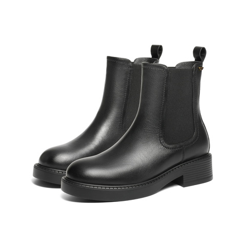 百丽复古切尔西靴女2025冬新商场同款真皮粗跟休闲短靴E8M1DDZ5