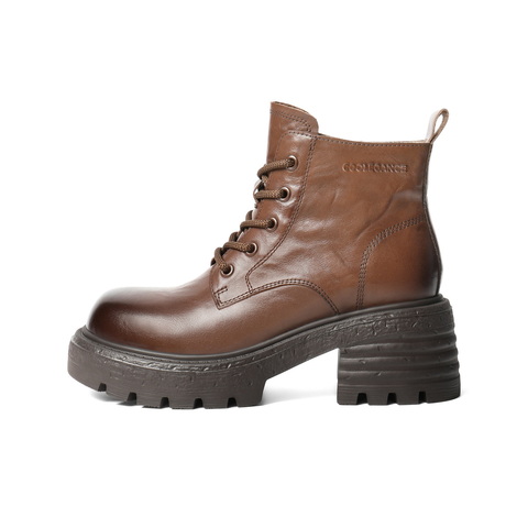 百丽复古擦色马丁靴女2025冬新商场同款真皮厚底休闲短靴B2942DD5