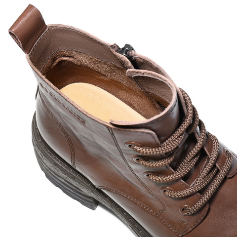 百丽复古擦色马丁靴女2025冬新商场同款真皮厚底休闲短靴B2942DD5