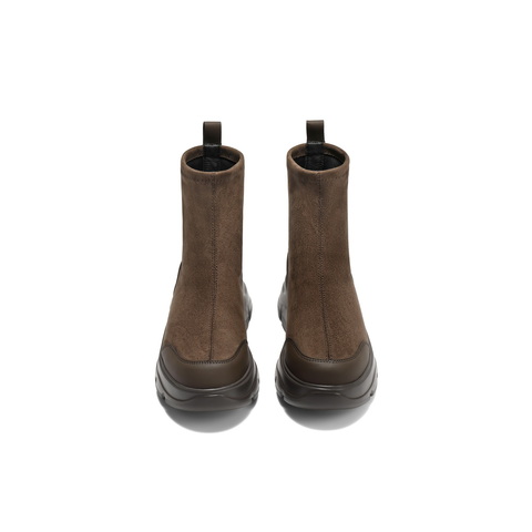 百丽厚底增高弹力靴女25冬新复古绒面防撞头弹力短靴E4V2DDZ5