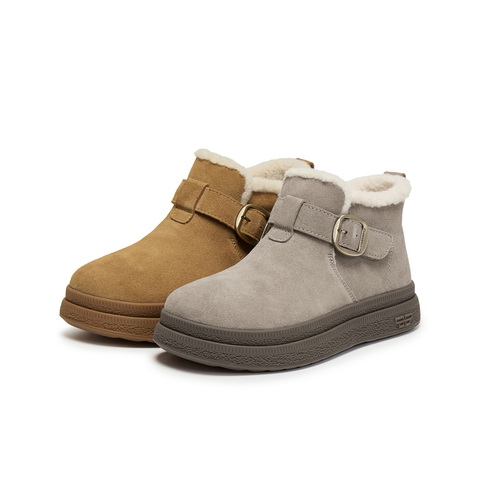 百丽复古皮带扣雪地靴女2025冬新商场同款加毛保暖短靴E4K1DDD5