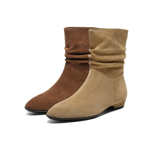 百丽简约复古显瘦时装靴女2025冬新绒面显瘦堆堆靴B2964DZ5