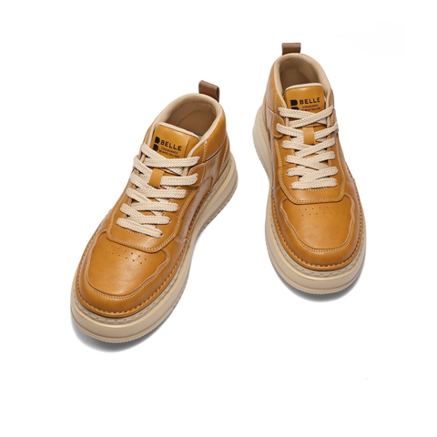 百丽复古潮搭高帮休闲鞋男2025新款冬季厚底增高板鞋8QZ11DD5