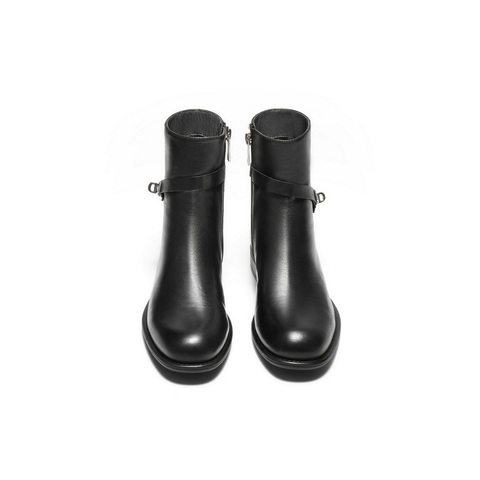 百丽时尚搭扣时装靴女2025冬新真皮舒适低跟百搭短靴B2819DD5