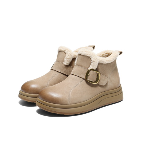 百丽复古鞋头擦色休闲靴女2025冬商场同款真皮厚底短靴E5D3DDD5