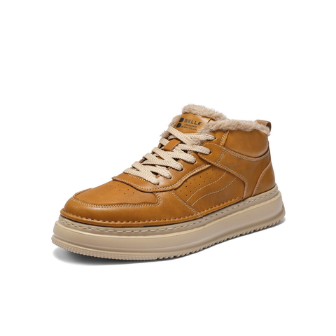 百丽复古潮搭高帮休闲鞋男2025新款冬季厚底增高板鞋加绒8QZ11DD5