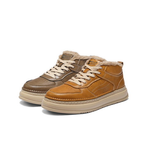 百丽复古潮搭高帮休闲鞋男2025新款冬季厚底增高板鞋加绒8QZ11DD5