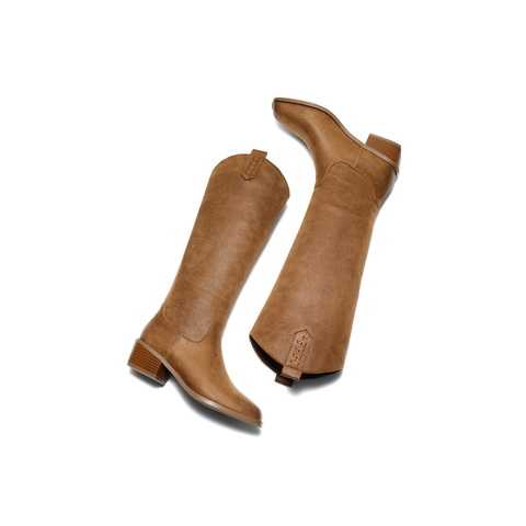 百丽V口显瘦时装靴女2025冬新商场同款粗跟增高西部靴E8F1DDC5