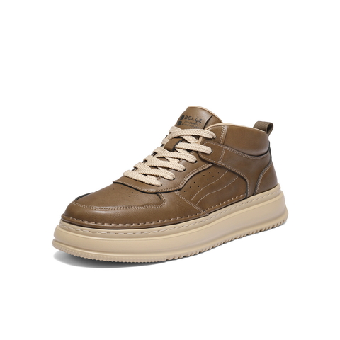 百丽复古潮搭高帮休闲鞋男2025新款冬季厚底增高板鞋8QZ11DD5