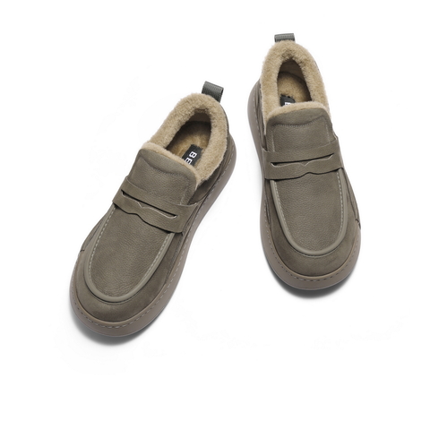 百丽舒适保暖休闲工装鞋男2025新款冬季牛皮革厚底毛毛鞋A2236DM5