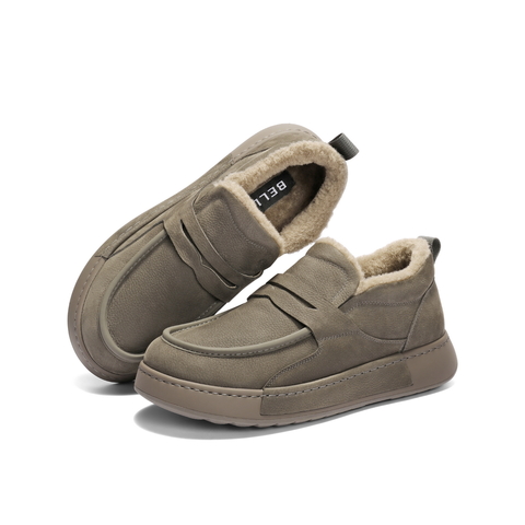 百丽舒适保暖休闲工装鞋男2025新款冬季牛皮革厚底毛毛鞋A2236DM5