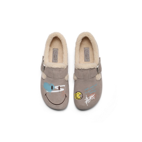 百丽SMILEY联名勃肯鞋女2025冬新舒适加毛艺术涂鸦毛毛鞋E7W1DDM5