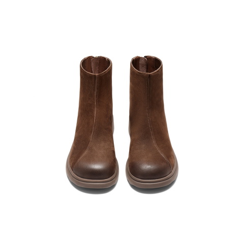 百丽复古擦色时装靴女2025冬新气质百搭粗跟增高短靴B2910DD5