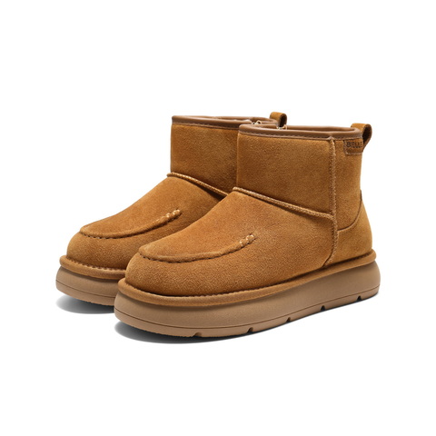 百丽复古雪地靴女2025冬新商场同款舒适保暖休闲短靴E8C1DDD5