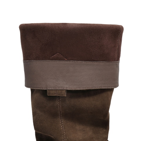 百丽复擦色绒面西部靴女2025冬新商场同款宽筒围高筒靴F2S1DDG5