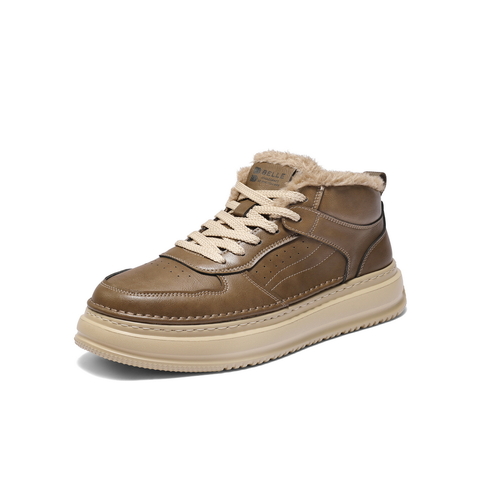 百丽复古潮搭高帮休闲鞋男2025新款冬季厚底增高板鞋加绒8QZ11DD5