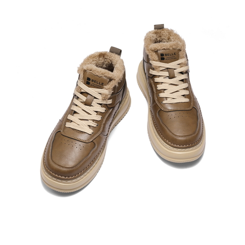 百丽复古潮搭高帮休闲鞋男2025新款冬季厚底增高板鞋加绒8QZ11DD5