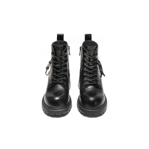 百丽编织绳马丁靴女2025冬新翘头复古短靴DY017DD5