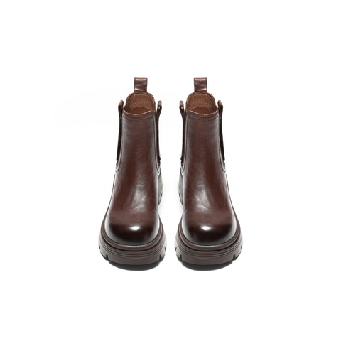 百丽擦色复古切尔西靴女2025冬新商场同款真皮厚底短靴F2K1DDD5