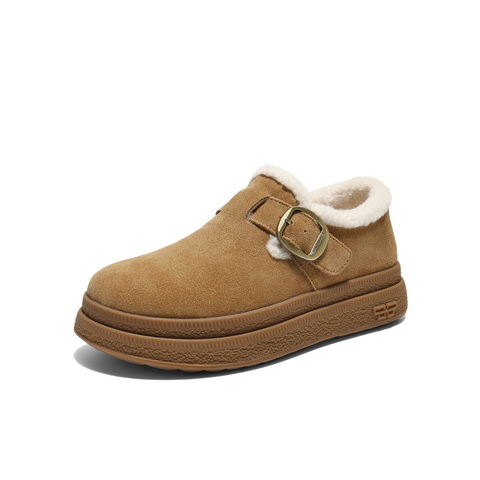 百丽复古皮带扣勃肯鞋女2025冬新厚底保暖休闲毛毛鞋B2922DM5