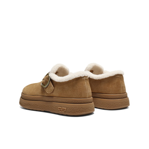 百丽复古皮带扣勃肯鞋女2025冬新厚底保暖休闲毛毛鞋B2922DM5