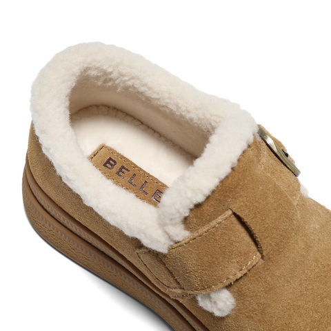 百丽复古皮带扣勃肯鞋女2025冬新厚底保暖休闲毛毛鞋B2922DM5