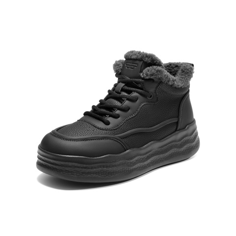 百丽波浪厚底高帮板鞋女2025冬新商场同款加绒保暖休闲鞋E6H1DDD5