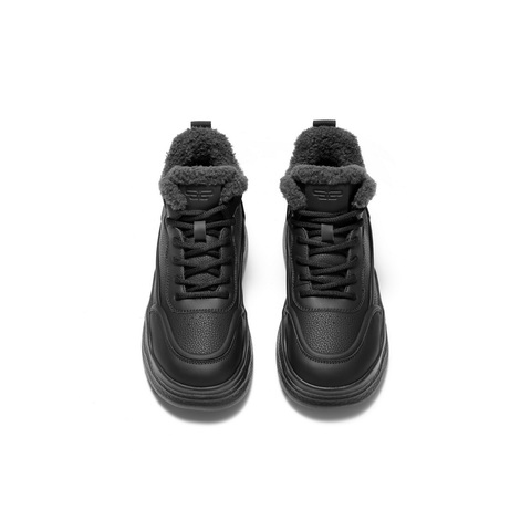 百丽波浪厚底高帮板鞋女2025冬新商场同款加绒保暖休闲鞋E6H1DDD5