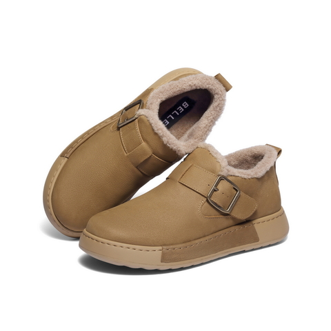 百丽全包勃肯鞋男2025新款冬商场同款牛皮保暖休闲毛毛鞋8WM01DD5