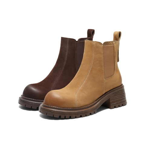 百丽复古擦色切尔西靴女2025栋新粗跟增高百搭休闲短靴B2969DD5