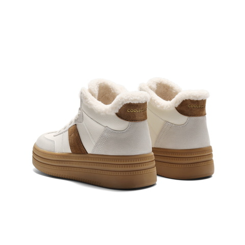 百丽加绒保暖高帮板鞋女2025冬新商场同款厚底增高休闲鞋E5T1DDD5