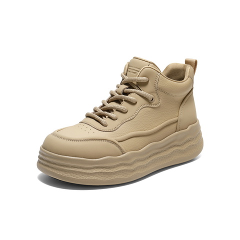 百丽小众波浪底高帮休闲鞋女2025冬新商场同款百搭休闲靴E6H1DDD5