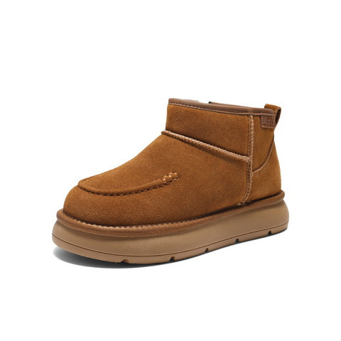 百丽复古百搭雪地靴女2025冬新厚底加毛保暖休闲短靴B2926DD5